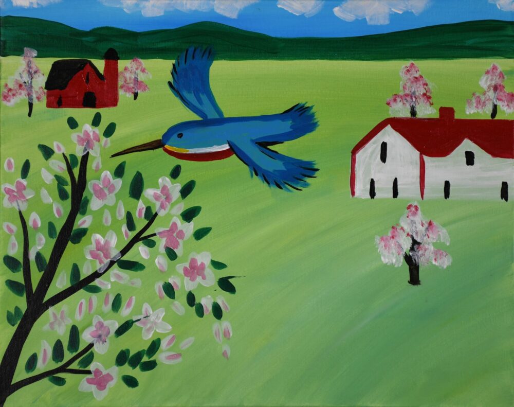 Painting & Pints: Maud Lewis  – British Kingfisher & Apple Blossoms image