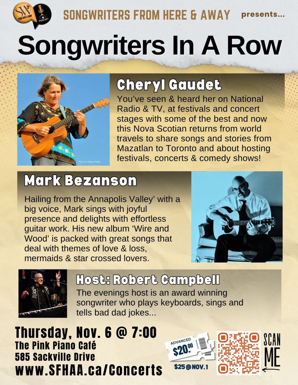 Songwriters In A Row featuring Cheryl Gaudet, Mark Bezanson, Robert Campbell image