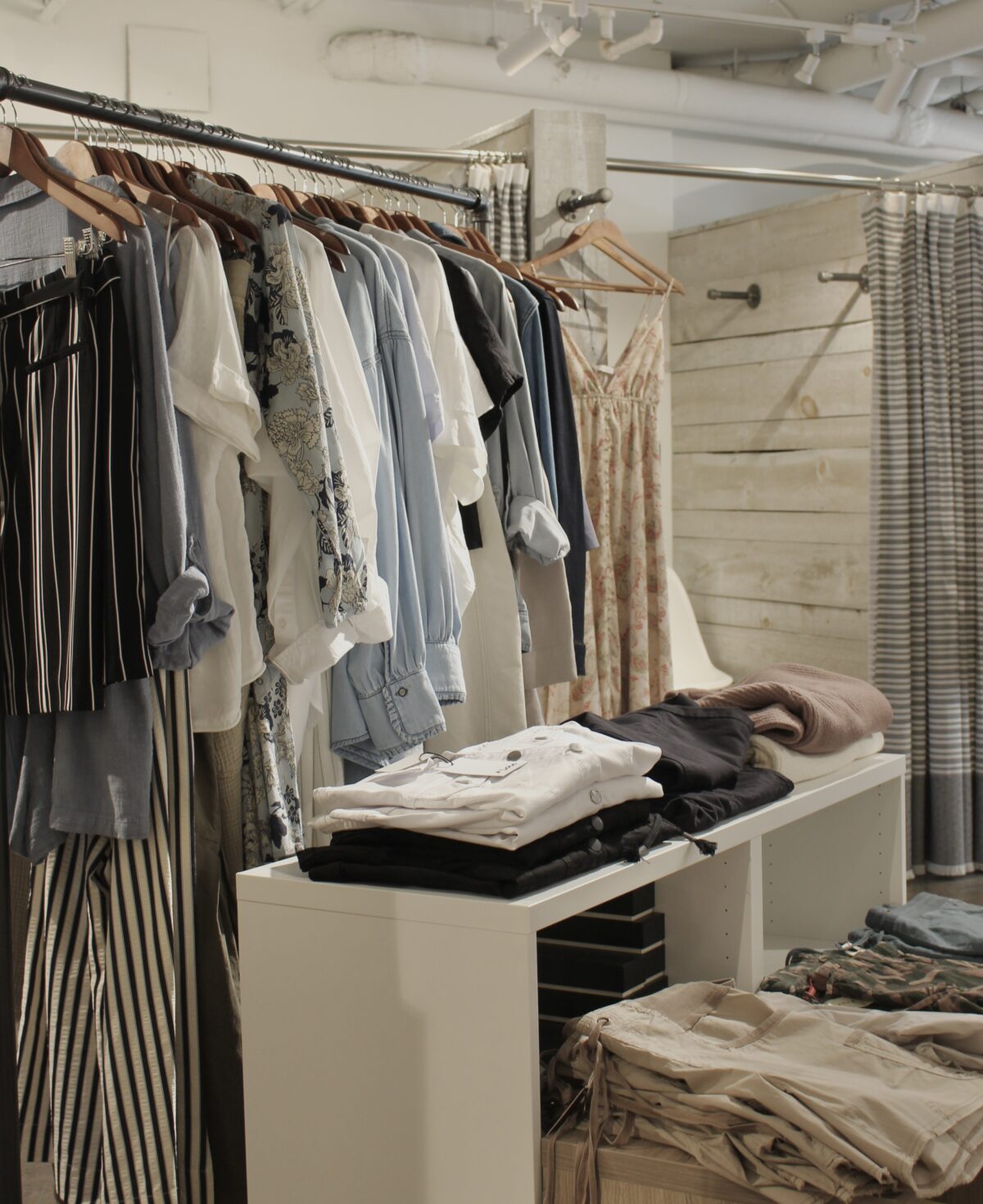Clothing and accessories on display inside URBN-ish boutique at Bishop’s Landing on the Halifax Waterfront.
